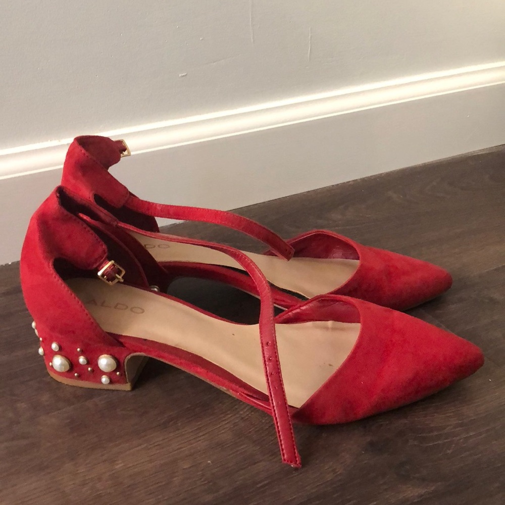 Aldo burgundy suede and pearl flats